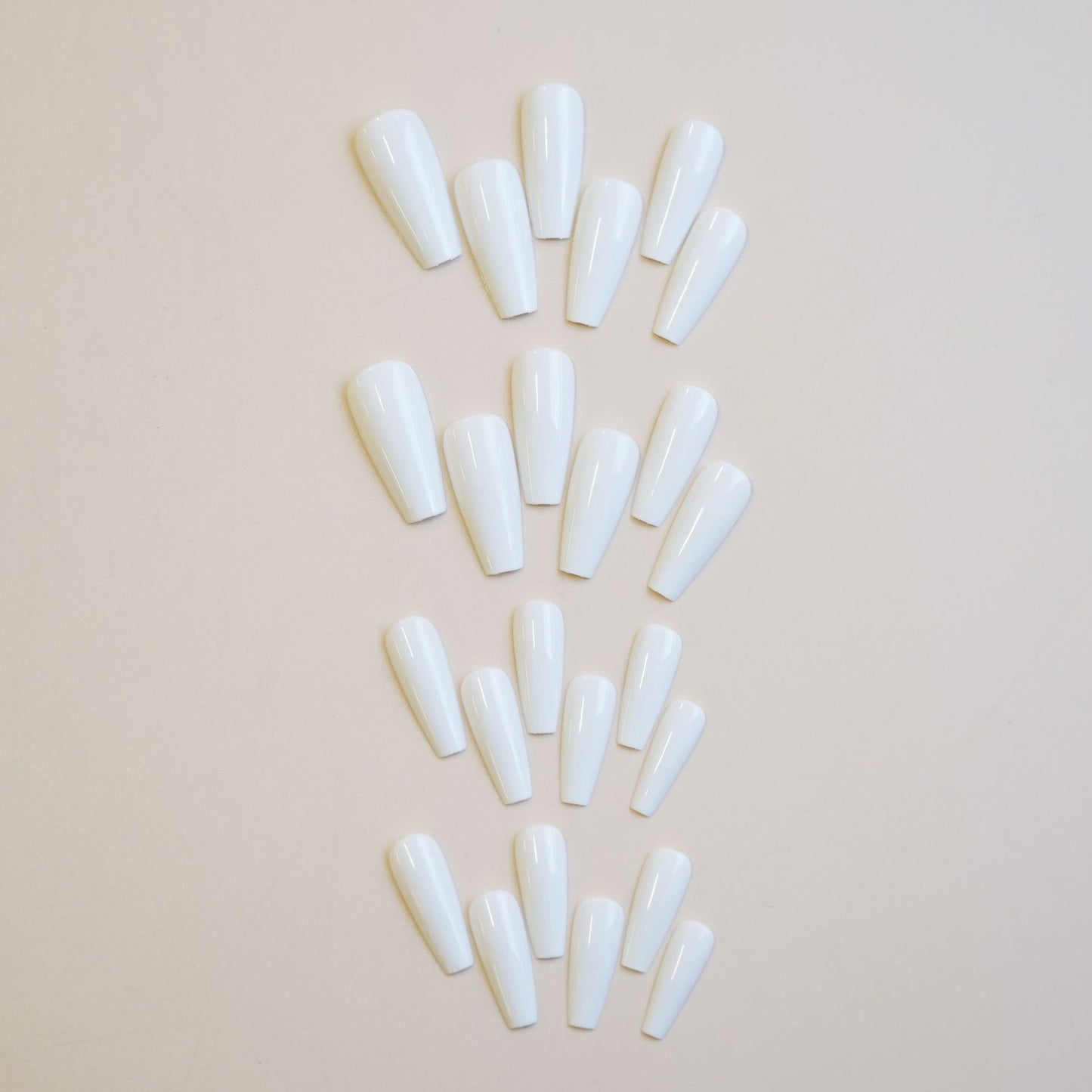 Ethereal Elegance Long Coffin White Glossy Press On Nails with a Stunning Sleek Finish