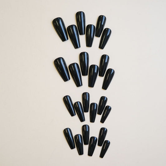Chic Noir Dreamy Long Coffin Shaped Glossy Black Press On Nail Set with High Shine Finish