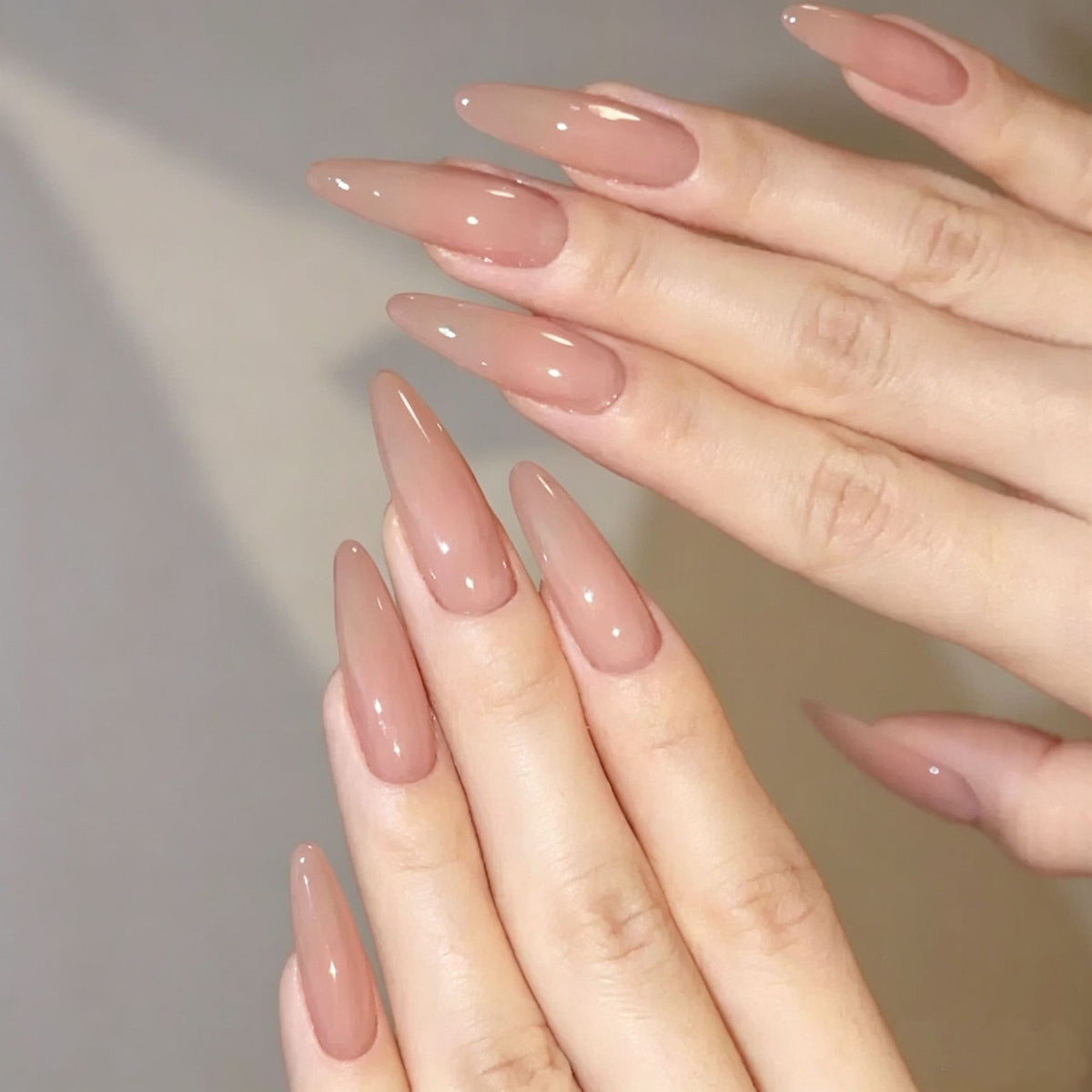 Elegant Enchantment Long Almond Blush Pink Glossy Press On Nail Set