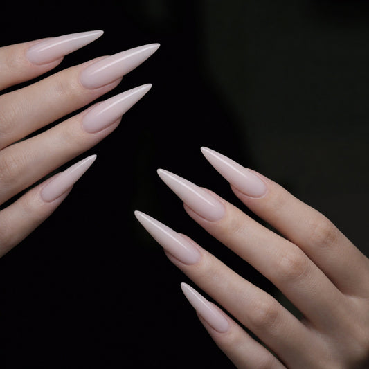 Glamorous Elegance Long Stiletto Blush Press On Nail Set with High Shine Finish