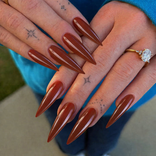 Glamourous Autumn Stiletto Long Brown High Gloss Press On Nail Set