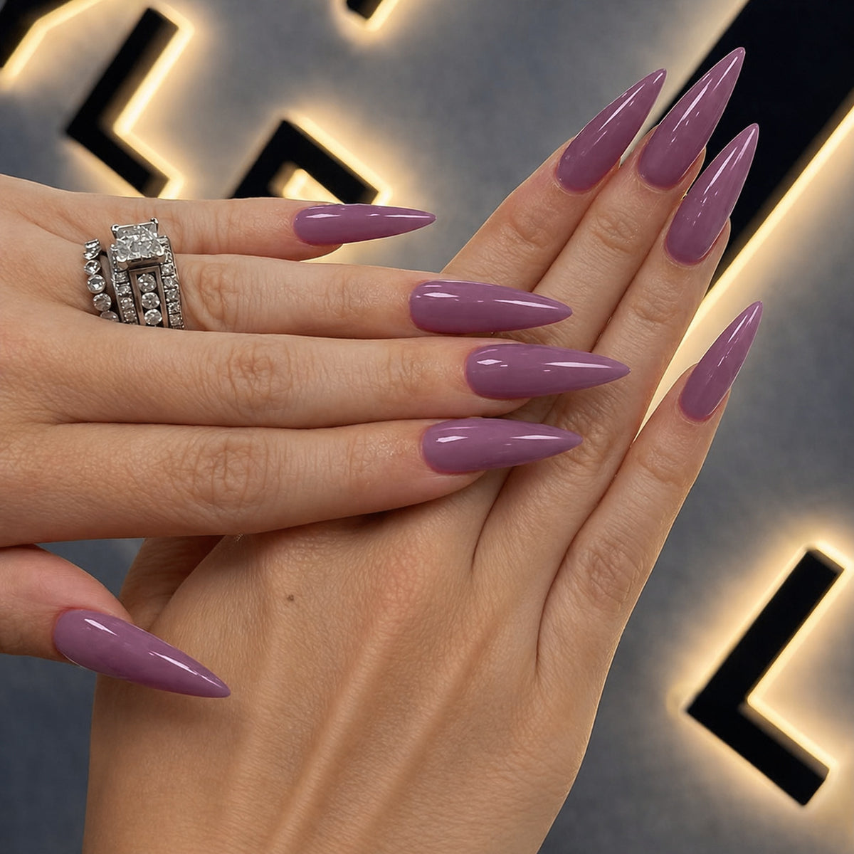 Mystical Elegance Long Coffin Purple Press On Nail Set with Glossy Finish