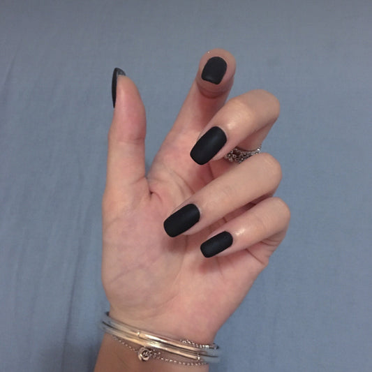 Midnight Elegance Medium Square Matte Black Press On Nails √ê Velvet Touch Collection