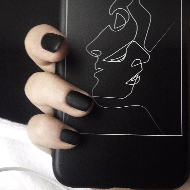 Modern Elegance Short Square Matte Black Press On Nail Set with Abstract Art Accent