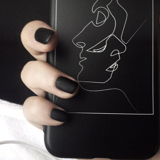 Modern Elegance Short Square Matte Black Press On Nail Set with Abstract Art Accent