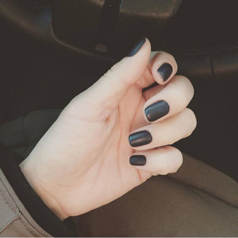 Mystic Midnight Charm Short Square Matte Black Press On Nail Set with Durable Adhesive Tab Design