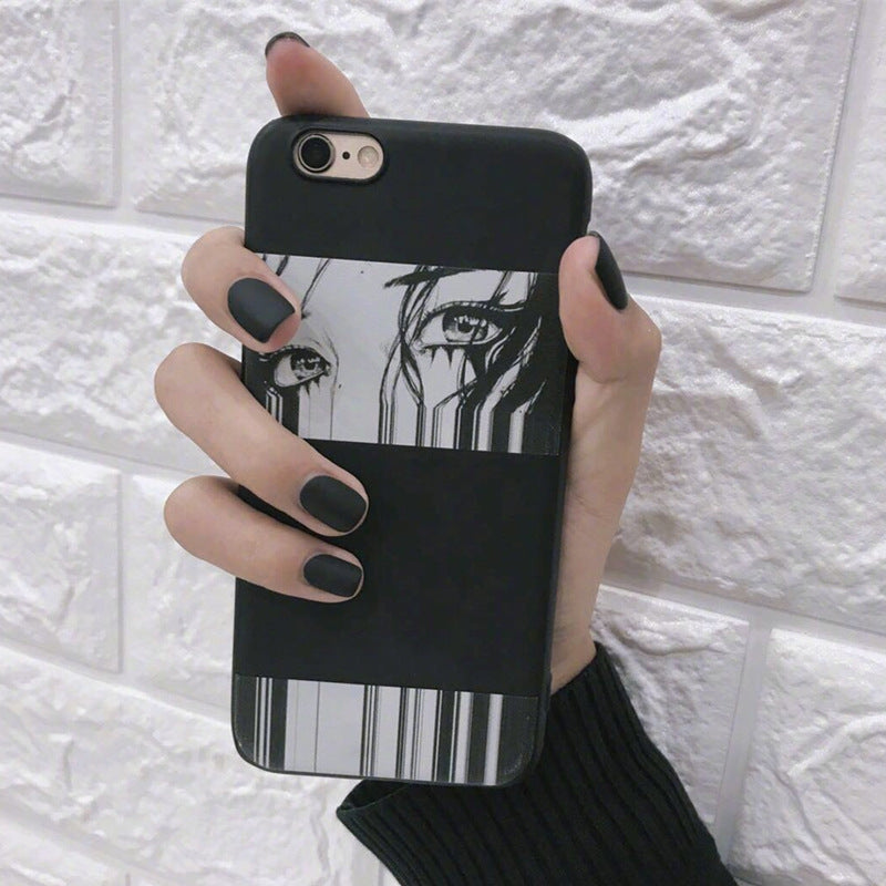 Manga Mania Short-Length Square Shape Matte Black Press On Nails with Artistic Anime Design