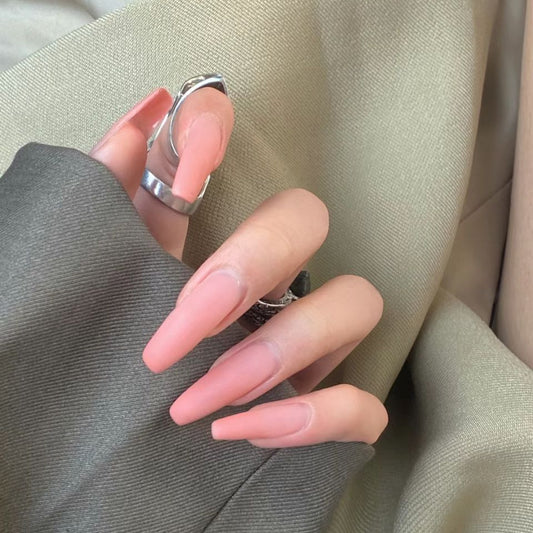 Elegant Peach Bliss Long Coffin Peach Press On Nail Set with Ombre Effect