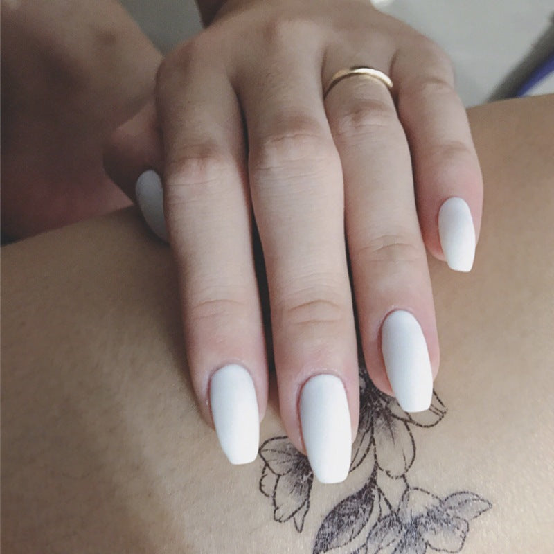 Elegant Ivory Elegance Long Coffin Shape White Press on Nails with Glossy Finish