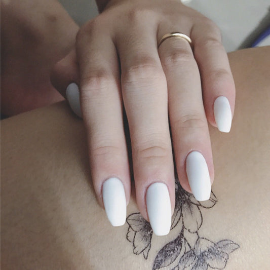 Elegant Ivory Elegance Long Coffin Shape White Press on Nails with Glossy Finish