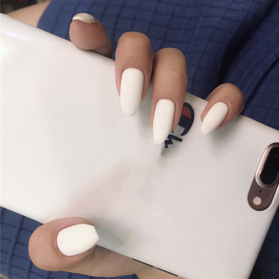 Elegant Affair Long Almond Matte White Press On Nail Set with Dual-Tone Accent