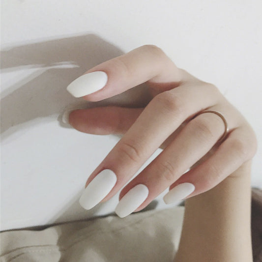 Elegant Bridal Long Coffin Pure White Matte Finish Press On Nail Set