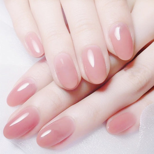 Elegant Bridal Short Oval Baby Pink Press On Nail Set with Glossy Finish