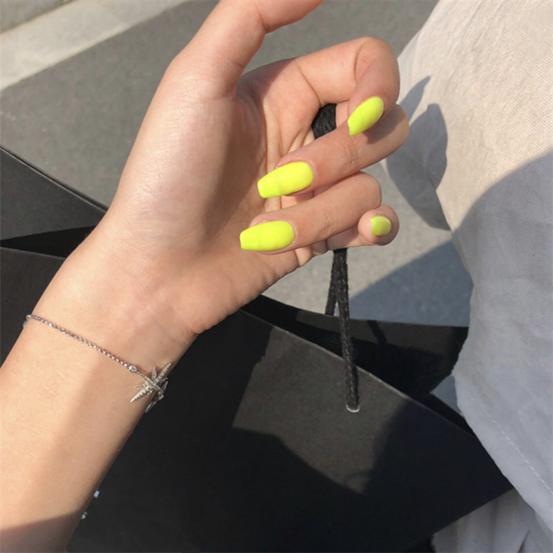 Summer Glow Long Coffin Neon Yellow Matte Finish Press On Nail Set