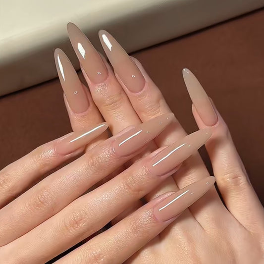 Elegant Soiree Extra Long Stiletto Taupe Press On Nails with Subtle Shimmer Accent