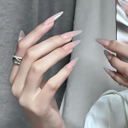 Elegant Affair Long Stiletto Pale Pink Press-On Nail Set with Ombre Design