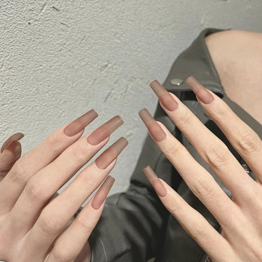 Chic Elegance Long Square Matte Brown Press On Nail Set for Effortless Style