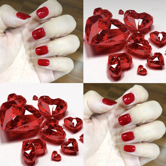 Valentine's Romance Short Squoval Ruby Red Press-On Nail Set with Glossy Finish