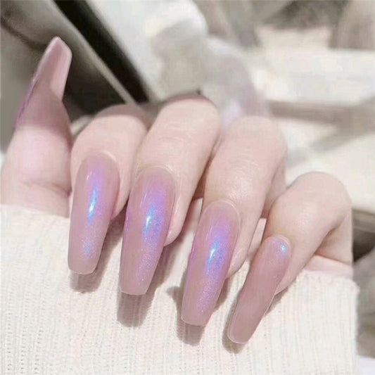 Ethereal Glow Long Coffin Shape Iridescent Lilac Press On Nail Set with Holographic Sheen