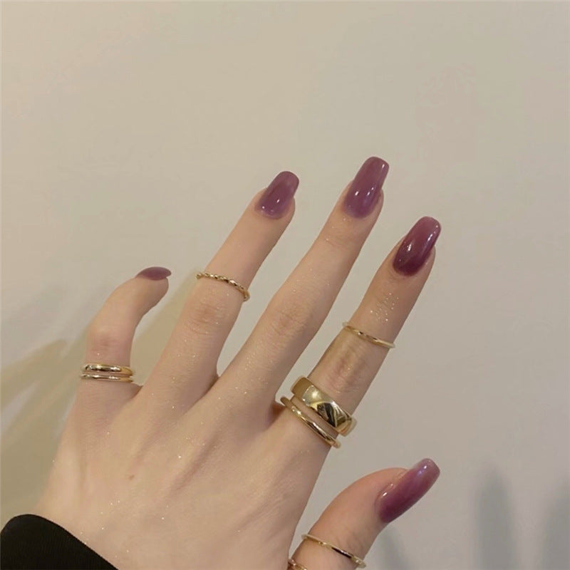 Elegant Evening Long Square-Shaped Purple Press On Nails with Glossy Finish