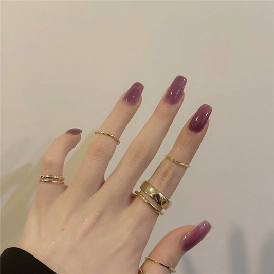 Elegant Evening Long Square-Shaped Purple Press On Nails with Glossy Finish