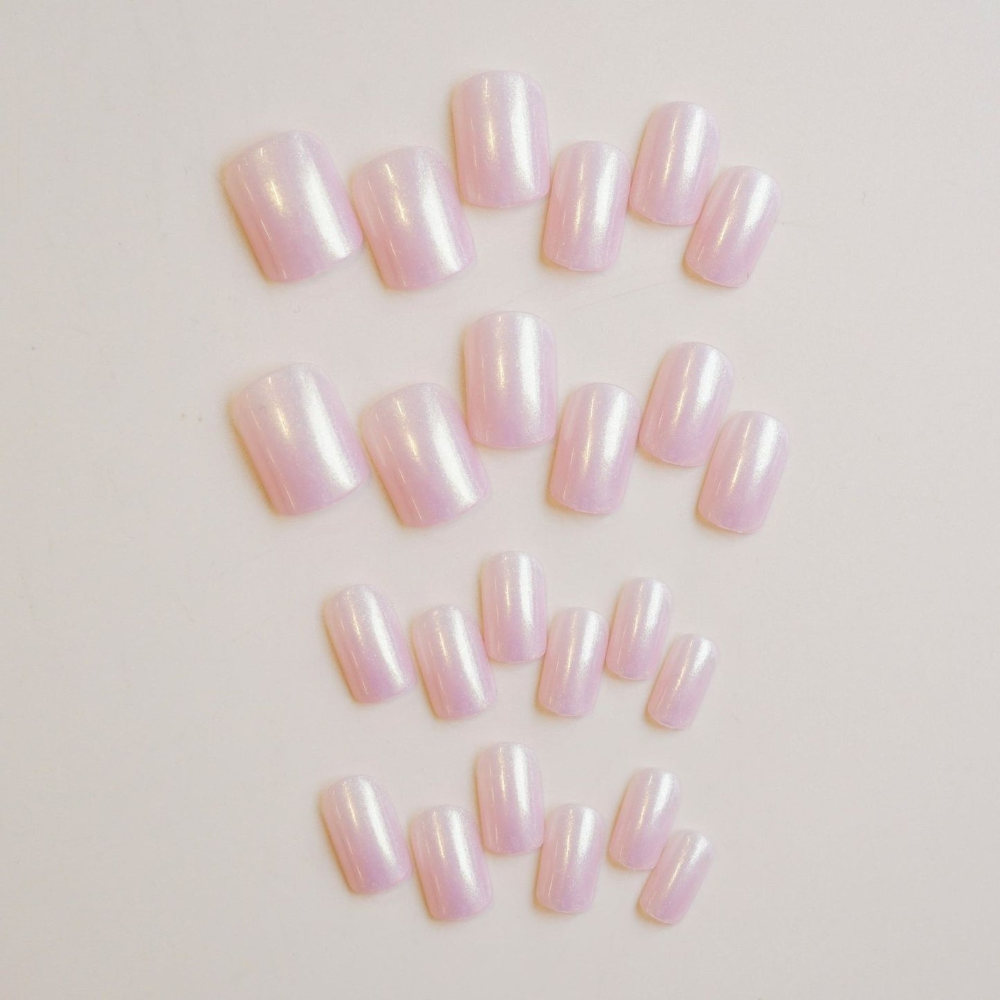 Dreamy Pink Elegance Medium Square Glossy Ombre Press On Nail Set with Iridescent Shine
