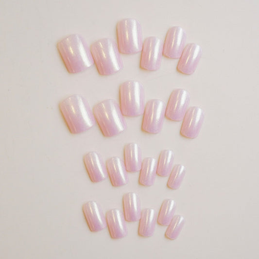Dreamy Pink Elegance Medium Square Glossy Ombre Press On Nail Set with Iridescent Shine