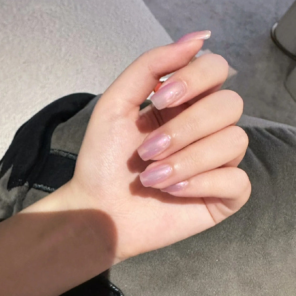 Dreamy Romance Medium Square Pink Gel Press On Nail Set with Iridescent Shine