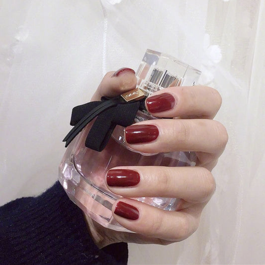 Elegant Evening Maroon Medium-Length Square Shaped Press On Nails with High Gloss Finish