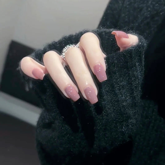 Chic Glamour Medium Square Pink Press On Nail Set with Sparkling Finish