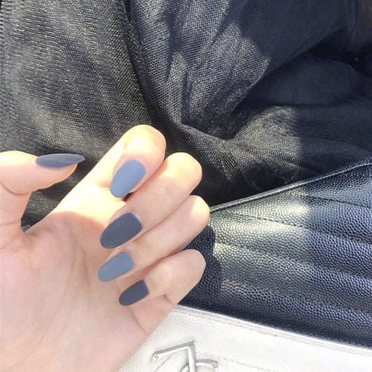 Elegant Matte Finish Medium Oval Shaped Slate Gray Press On Nail Set for Easy Glamour