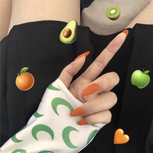 Citrus Splash Long Almond Orange Press-On Nail Set with Fruit Accents