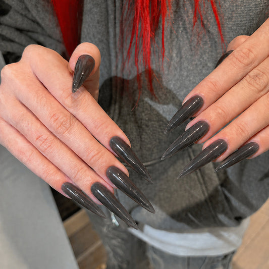 Gothic Glam Medium Stiletto Black Press On Nails with Shiny Finish