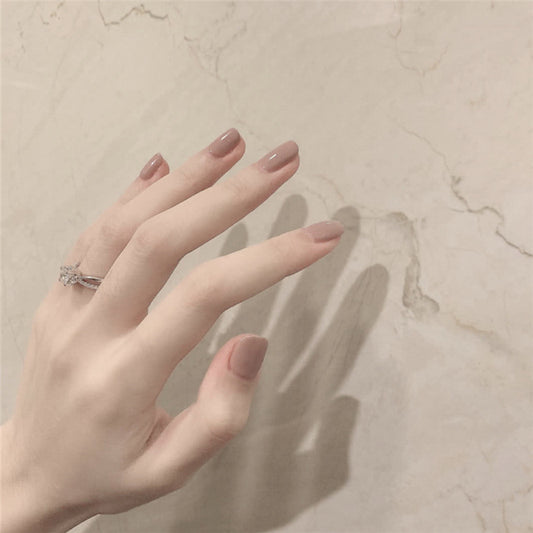 Elegant Classic Medium Squoval Mocha Brown Press On Nail Set with Glossy Finish