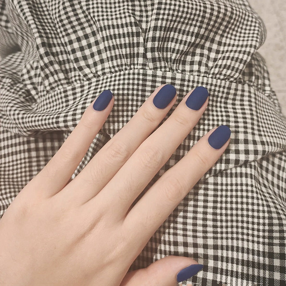 Midnight Elegance Medium Squoval Majestic Matte Blue Press On Nail Set