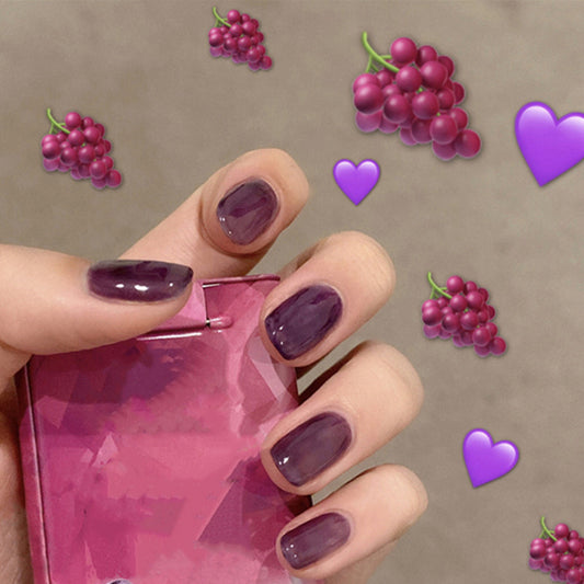 Grape Harvest Short Square Purple Press On Nail Set with Glossy Finish