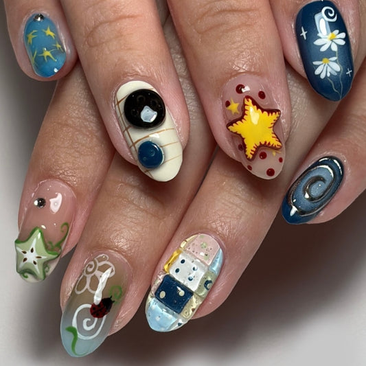 Whimsical Ocean Vibes Medium Oval Multicolor Artistic Nail Press Set