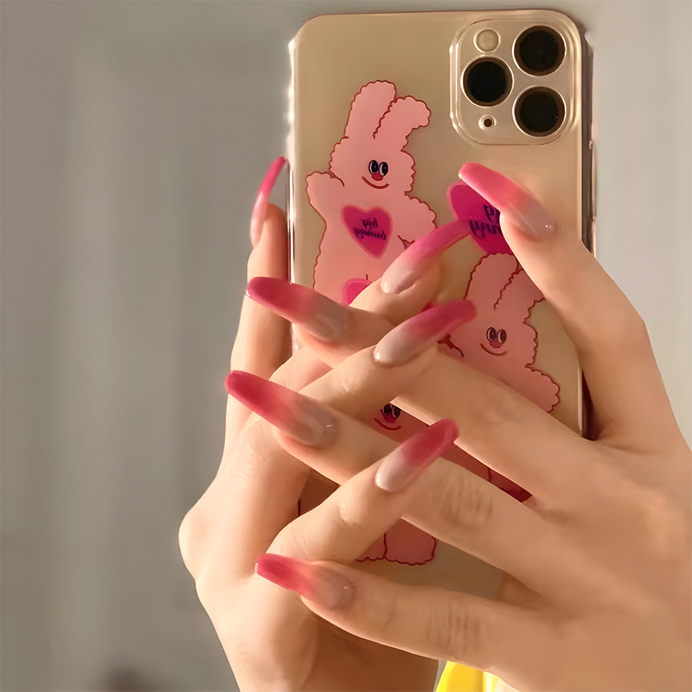 Bunny Bliss Long Coffin Ombré Pink with Iridescent Finish Press on Nail Set