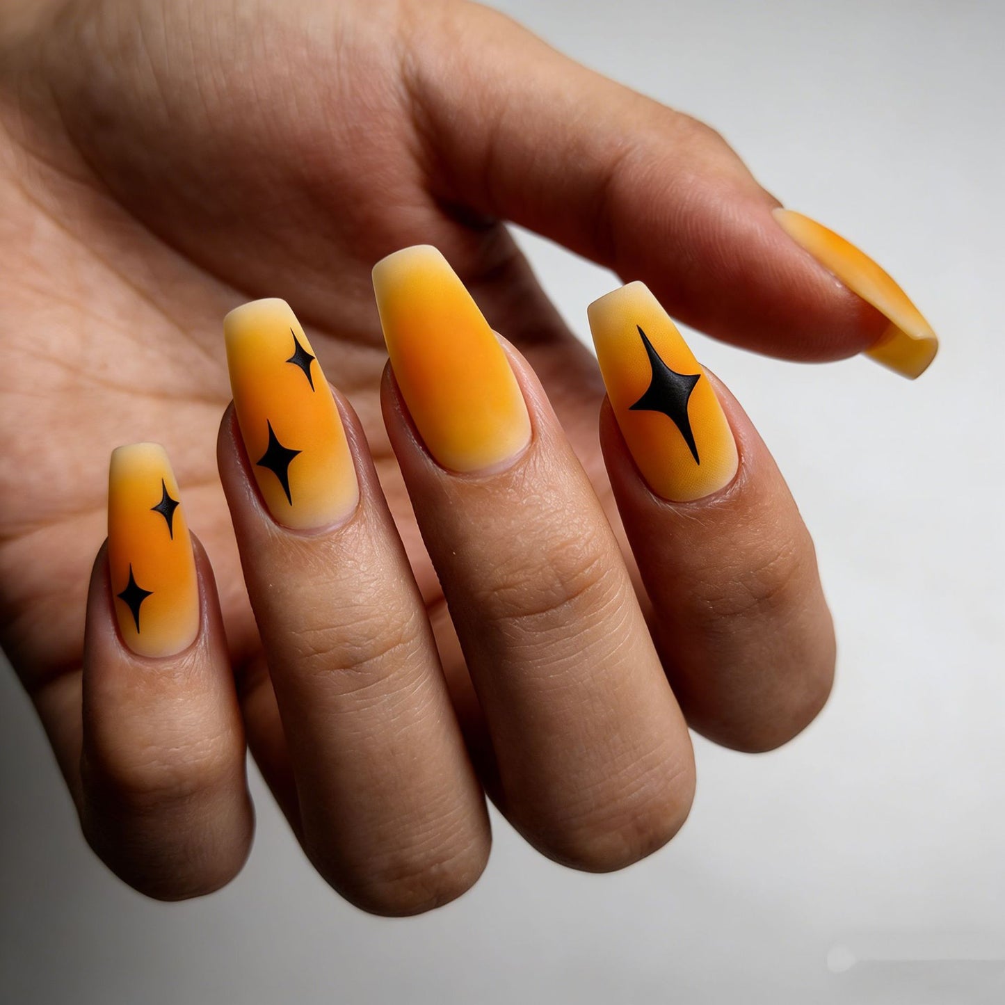 Celestial Harmony Long Coffin Yellow Ombré with Stunning Starry Accents Press On Nail Set