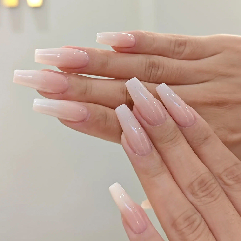 Mystical Mirage Long Coffin Blush Ombre with Glossy Finish Press On Nail Set