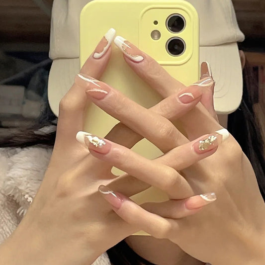 Chic Elegance Long Coffin Ombre Pink with Glitter Accent Press On Nail Set