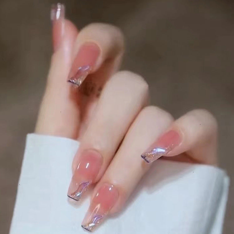 Celestial Dream Long Coffin Blush Pink Nails with Glittering Ombre Tips