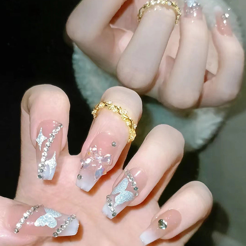 Glamorous Twilight Long Coffin Clear with Sparkling Rhinestones Press-On Nail Set