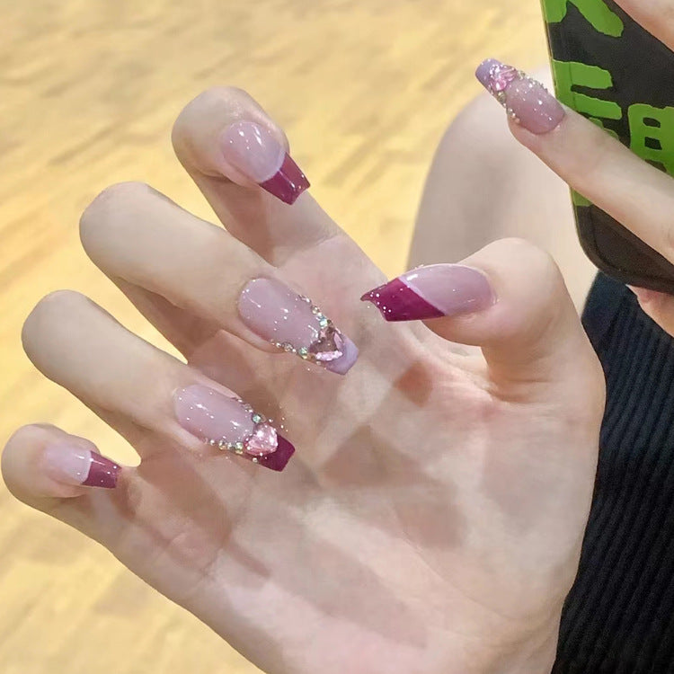 Glamorous Twilight Long Coffin Burgundy with Sparkling Accents Press on Nail Set