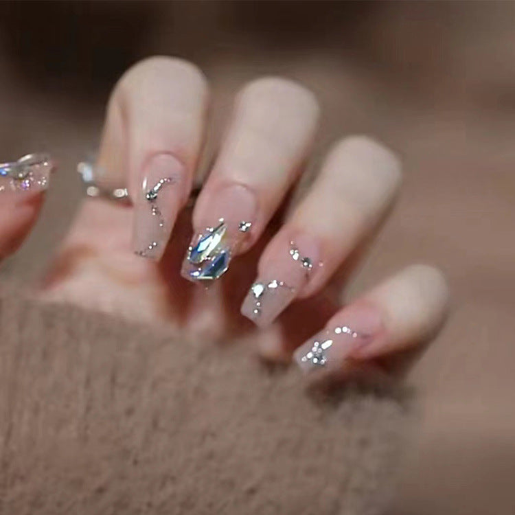 Glamorous Crystal Dream Long Square Transparent with Iridescent Bling Press on Nail Set