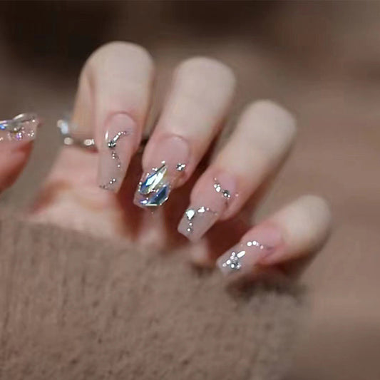 Glamorous Crystal Dream Long Square Transparent with Iridescent Bling Press on Nail Set