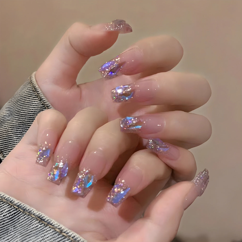 Dreamy Elegance Long Coffin Clear with Iridescent Glitter Press On Nail Set
