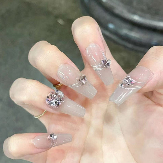 Glamorous Elegance Long Coffin Clear with Crystal Accents and Delicate Wire Design Press On Nail Set