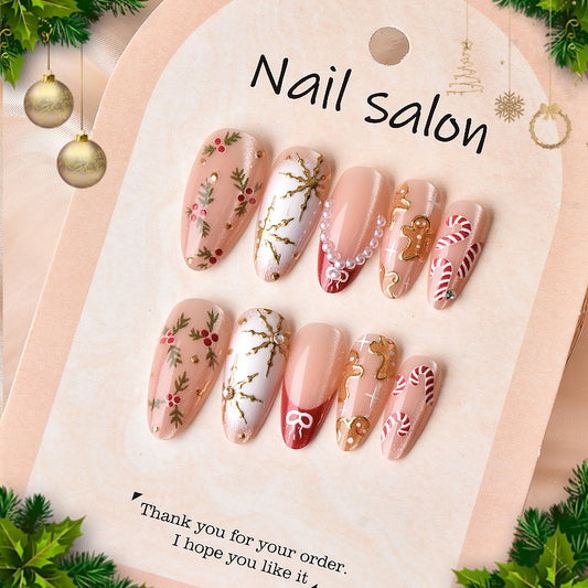 Festive Short Almond Pink with Holiday Nail Art Press-On Set
