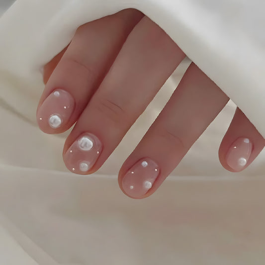 Elegant Pearl Dream Stick-On Nail Set Short Oval Blush Pink with Unique Glossy Pearl Accents